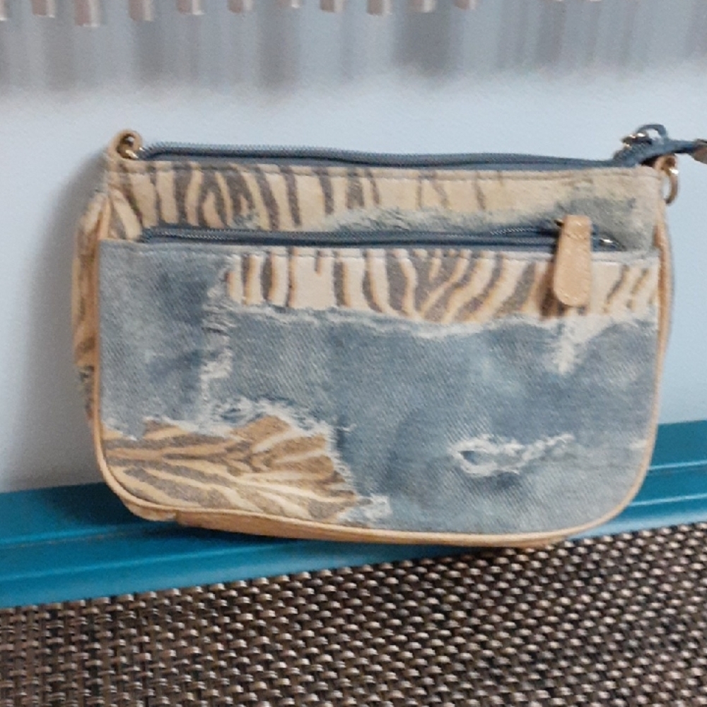 denim and animal print leather mini bag  soo  cute!